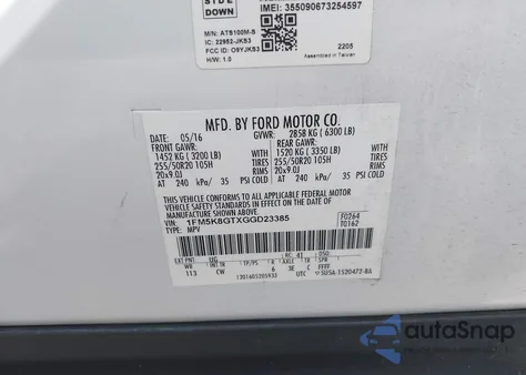 2016 Ford Explorer Sport from USA, damaged, VIN 1FM5K8GTXGGD23385